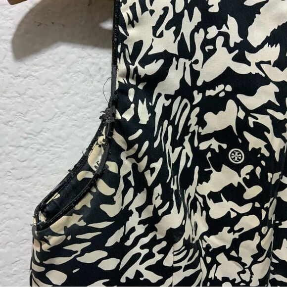 Tory Burch Black/off white Cotton/Silk Leather Trim Dress Sz 6 - Picture 7 of 9